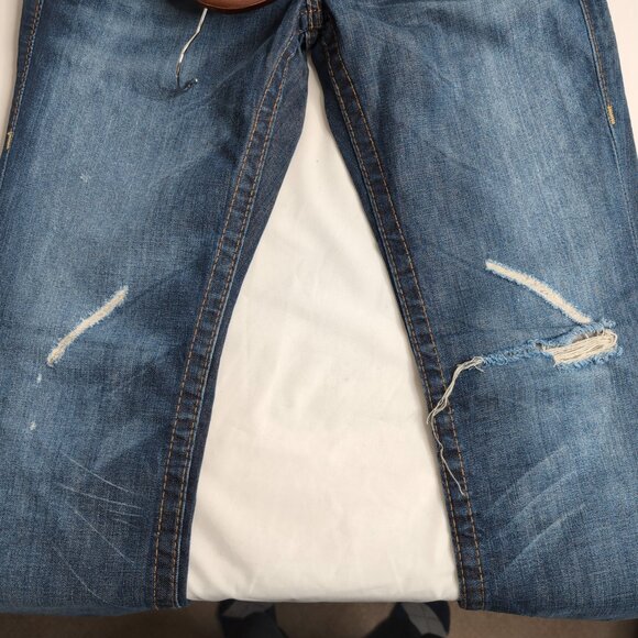 True Religion Y2K Women's Blue Denim Jeans Distressed Bootcut/Stitching, Size 28 - Picture 6 of 11